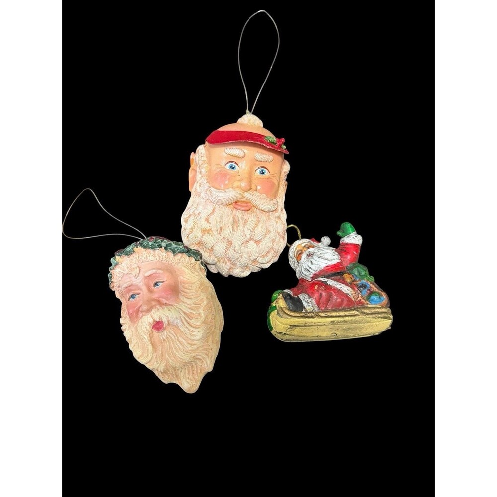 Vtg Lot 3 Santa Claus Christmas Tree Ornaments Plastic Blow Mold Silvestri